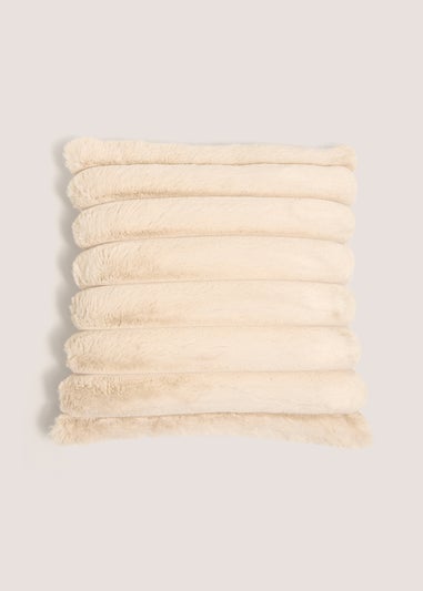 Cream Ribbed Faux Fur Cushion