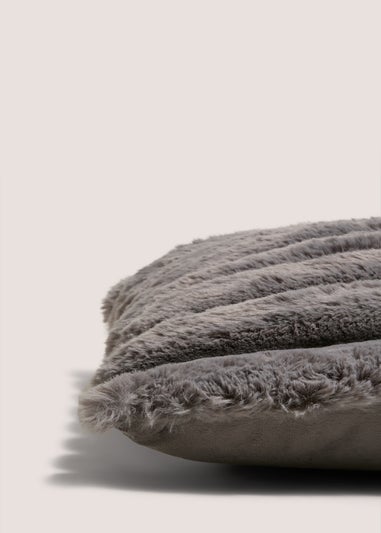 Grey Ribbed Faux Fur Cushion (43cm x 43cm)