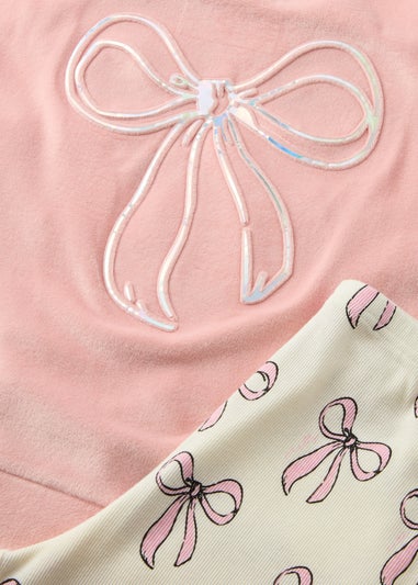 Girls Pink Bow Velour Pyjama Set (7-13yrs)