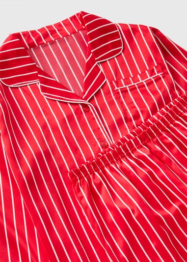 Girls Red Christmas Stripe Satin Pyjama Set (4-12yrs)