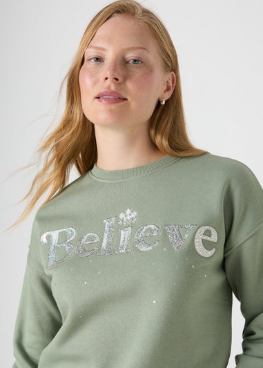 Wondrous Green Believe Sequin Sweatshirt