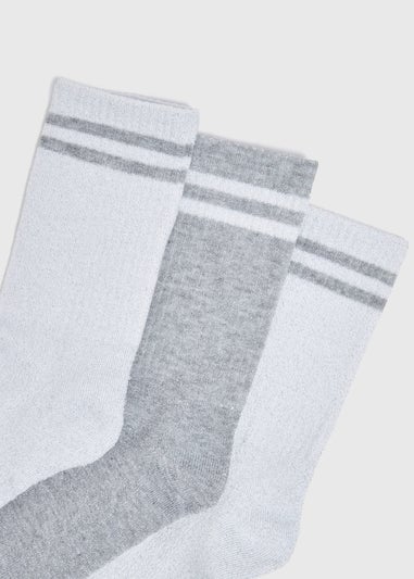 3 Pack Grey Crew Stripe Sports Socks