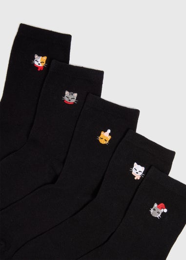 5 Pack Cat Embroidered Crew Socks