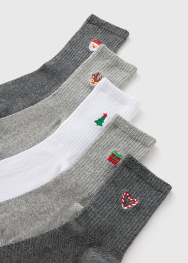 5 Pack Winter Poem Grey Christmas Crew Socks