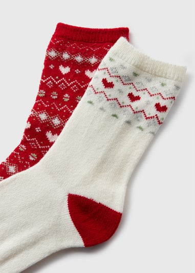 2 Pack Red Fairisle Thermal Socks