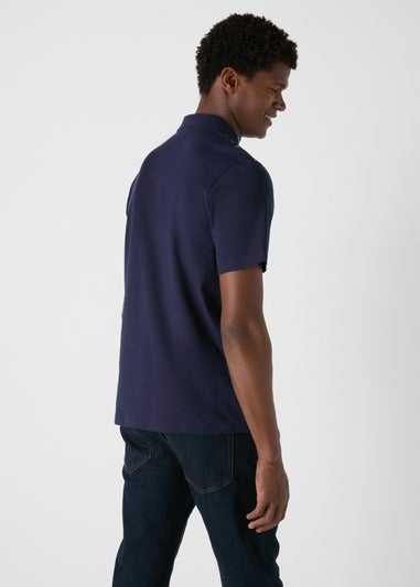 Navy Christmas Print 1/4 Zip Polo Shirt