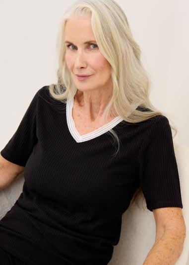 Black Thermal V-Neck Top & Leggings Set