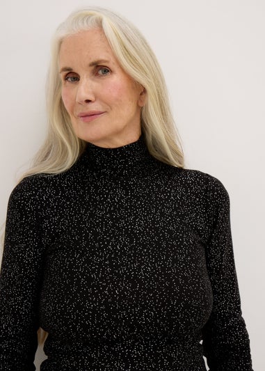Black Thermal Polo Neck Top