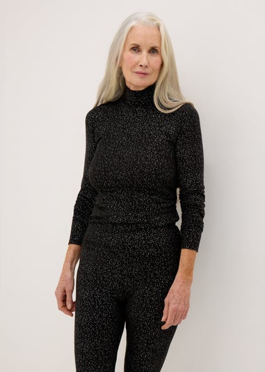 Black Thermal Polo Neck Top
