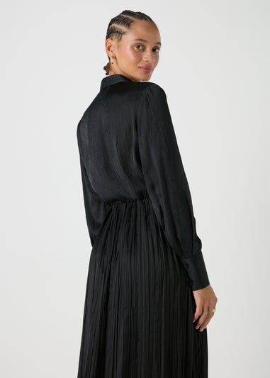 Black Crinkle Satin Shirt