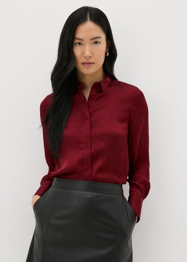 Burgundy Crinkle Satin Shirt