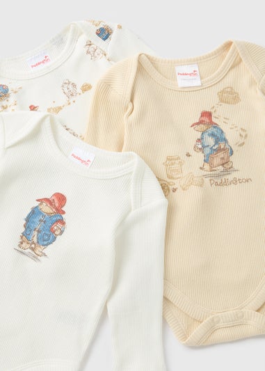 Paddington 3 Pack Baby Cream Bodysuits (Newborn-18mths)