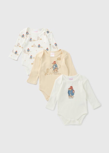 Paddington 3 Pack Baby Cream Bodysuits (Newborn-18mths)