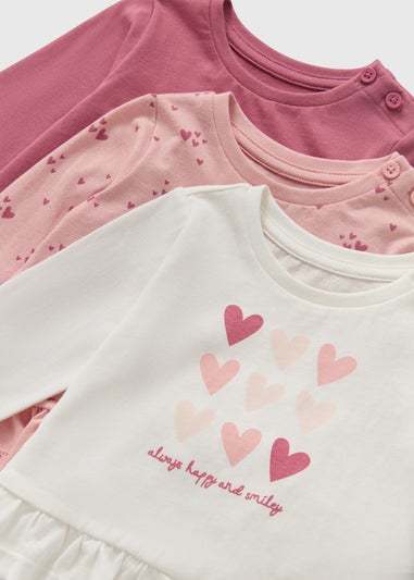 3 Pack Baby Pink Long Sleeve T-Shirts (Newborn-23mths)