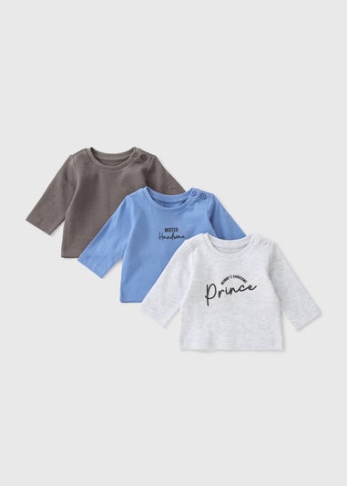 3 Pack Baby Blue Long Sleeve Tops (Newborn-23mths)