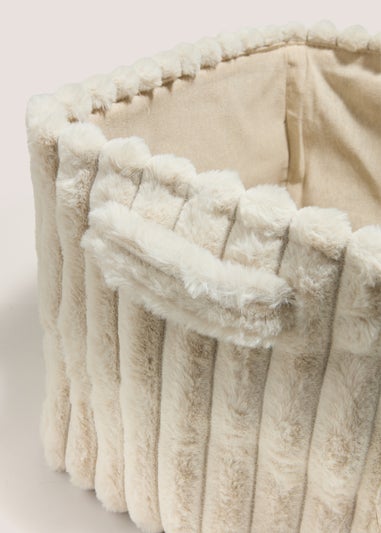 Cream Ribbed Fur Storage Basket (47cm x 34cm x 38cm)