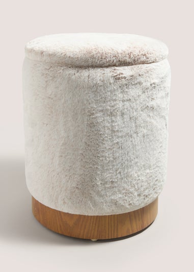 Cream Faux Fur Storage Pouffe