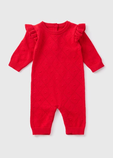 Baby Red Pointelle Knitted Romper