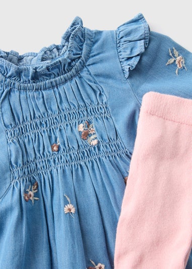 Baby Blue Chambray Dress & Tights (Newborn-23mths)