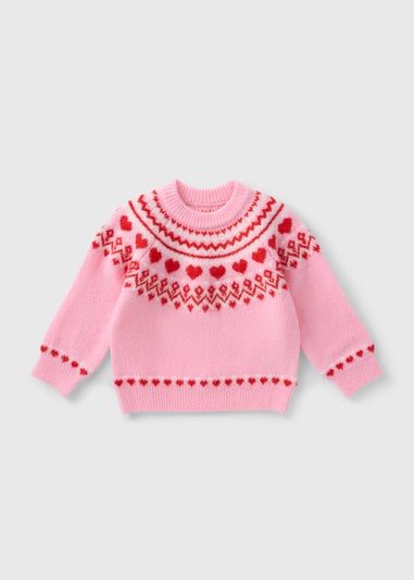 Girls Pink Knitted Fairisle Jumper 1 7yrs Matalan