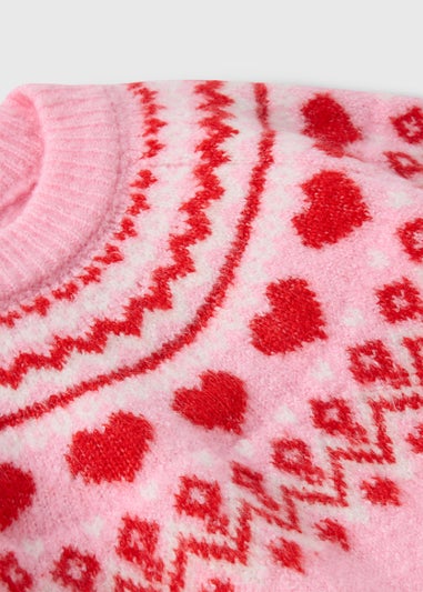 Girls Pink Knitted Fairisle Jumper (1-7yrs)