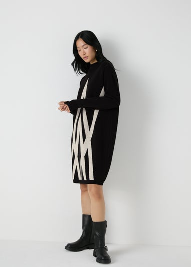 Et Vous Black Jacquard Knit Jumper Dress