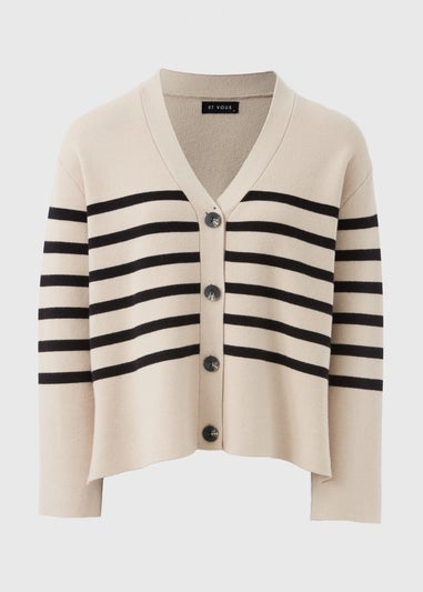 Et Vous Camel Stripe V-Neck Cardigan