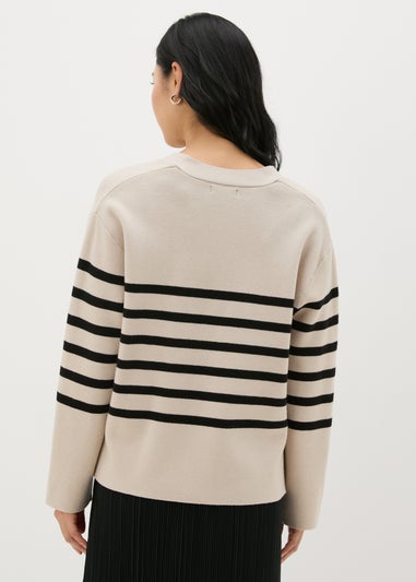 Et Vous Camel Stripe V-Neck Cardigan