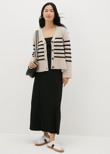 Et Vous Camel Stripe V-Neck Cardigan