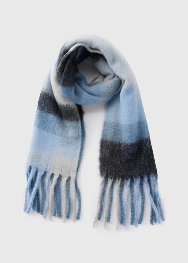 Blue Check Brushed Scarf