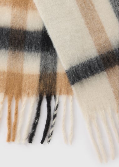 Brown Check Brushed Scarf