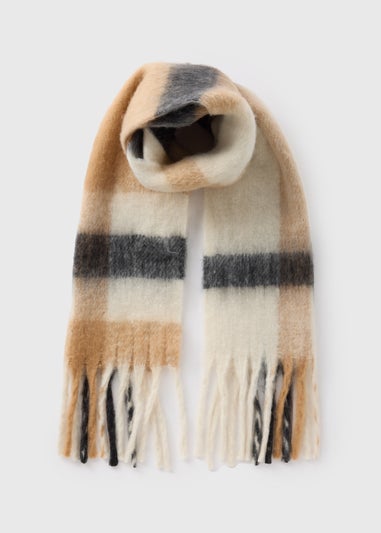 Brown Check Brushed Scarf