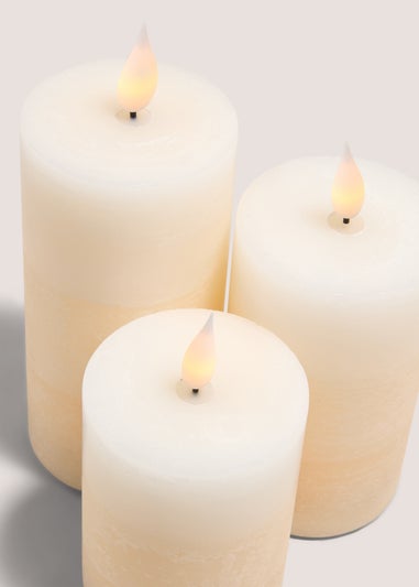 3 Pack Beige LED Pillar Candles (10cm x 12cm x 15cm)