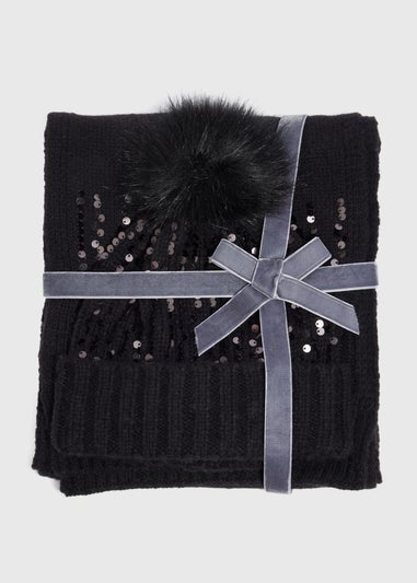 2 Piece Black Hat & Scarf Gift Set