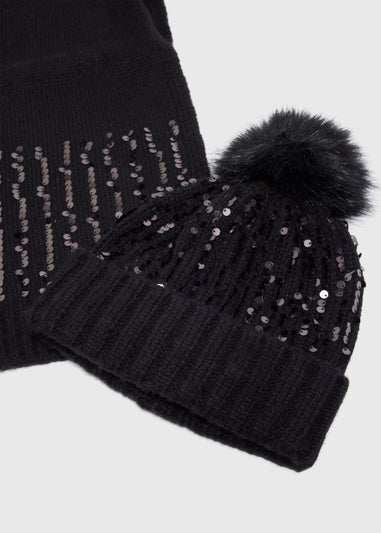 2 Piece Black Hat & Scarf Gift Set