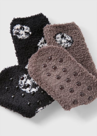 2 Pack Boys Black Football Fluffy Socks (Younger 6-Older 6.5)