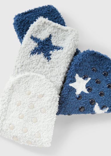 2 Pack Boys Navy Star Fluffy Socks (Younger 6-Older 6.5)