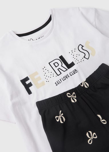 Girls Black Self Love Club Pyjama Set (7-13yrs)