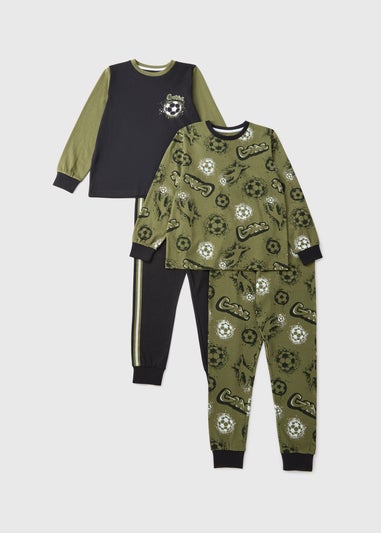 2 Pack Boys Khaki Football Pyjama Set (7-13yrs)