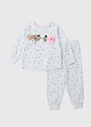 Girls Grey Animal Pyjama Set (1-7yrs)