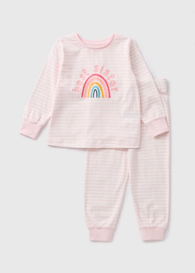 Girls Pink Stripe Best Sister Pyjama Set (1-7yrs)