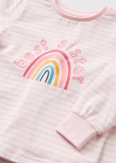 Girls Pink Stripe Best Sister Pyjama Set (1-7yrs)