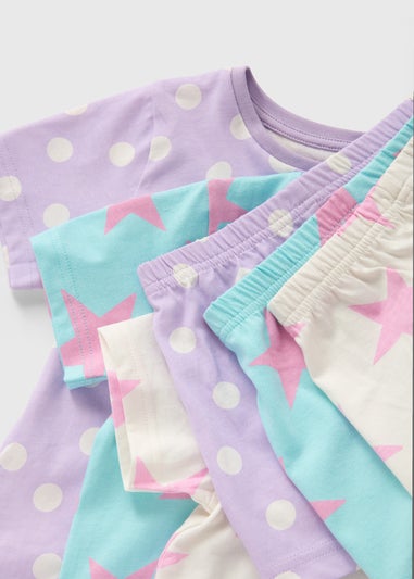 3 Pack Girls Pink Star Top & Shorts Pyjama Set (1-7yrs)