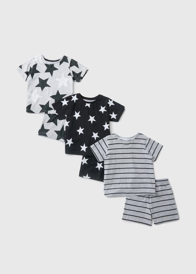 3 Pack Kids Grey Star Pyjama Set (1-7yrs)