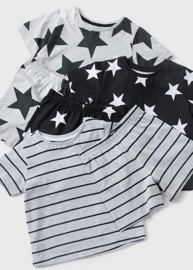 3 Pack Kids Grey Star Pyjama Set (1-7yrs)