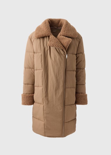 Beige Hybrid Borg Padded Coat