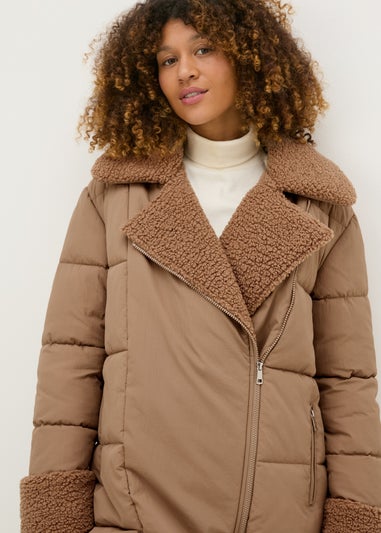 Beige Hybrid Borg Padded Coat