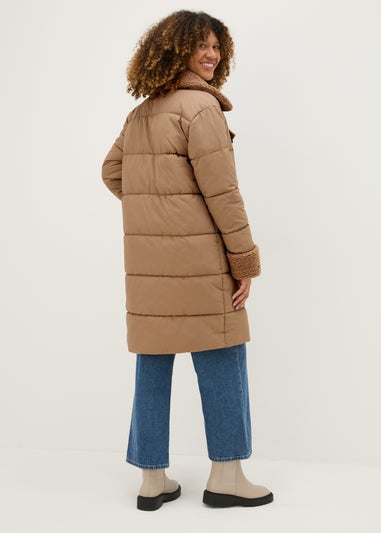 Beige Hybrid Borg Padded Coat