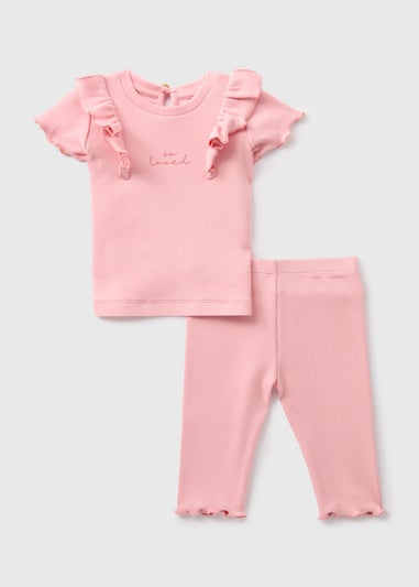 Girls Pink So Loved Frill Top & Leggings Set (Newborn-23mths)