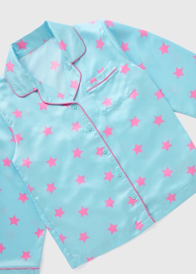 Girls Blue Star Satin Pyjama Set (4-12yrs)